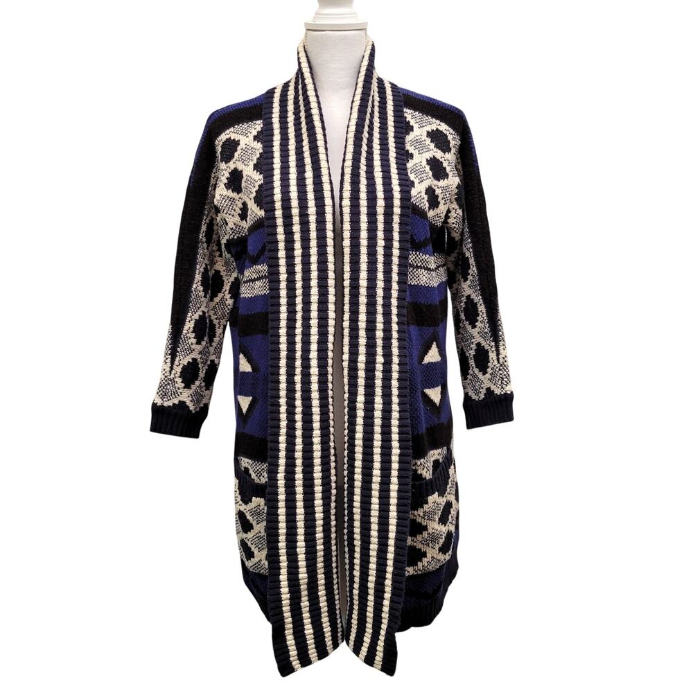 Lucky Brand Longline Cardigan Sweater XS/Small Black Blue